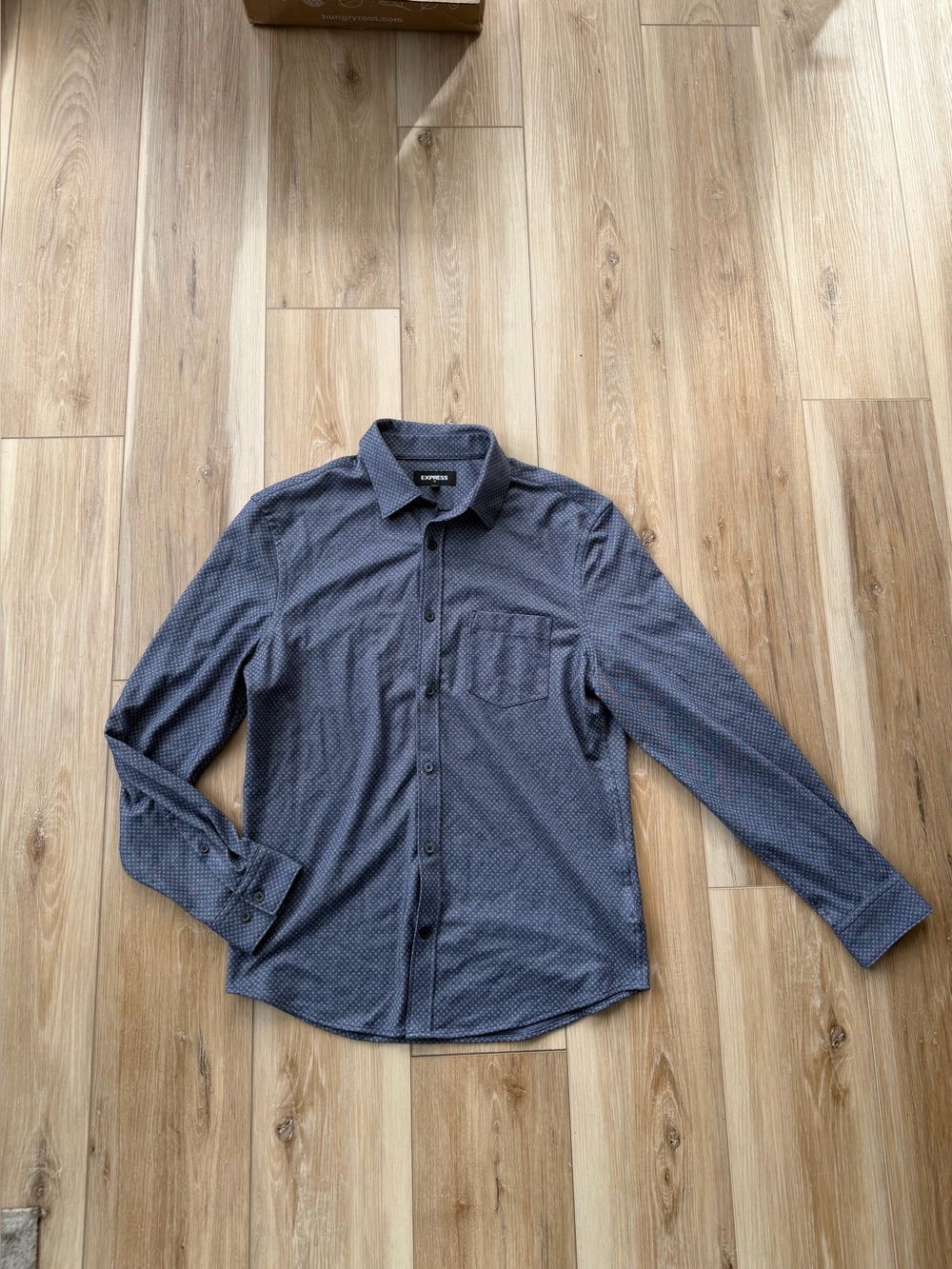 Express Men's Dark Blue Microdot Long-Sleeve Button-Up Shirt